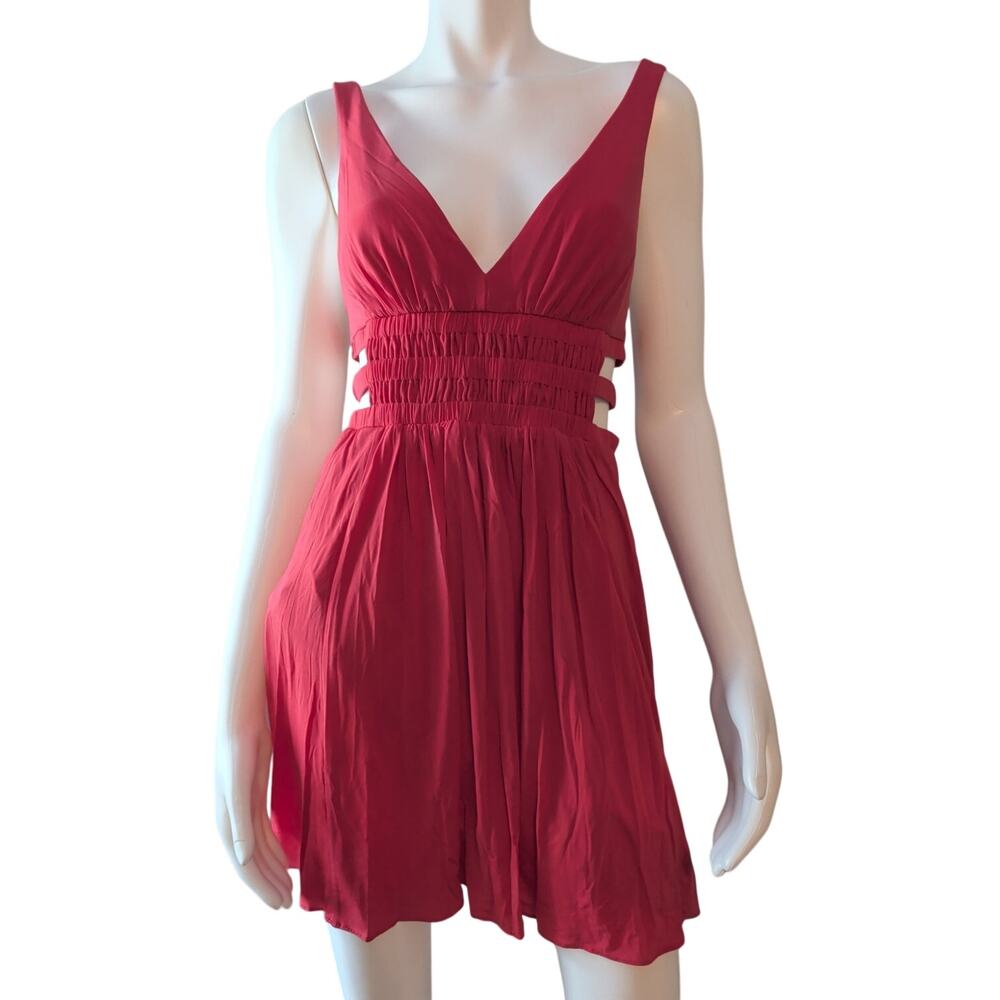 BCBGMaxAzria Flava Halter Dress Red V Neck Multi-Strap Sides Women Size S NWT